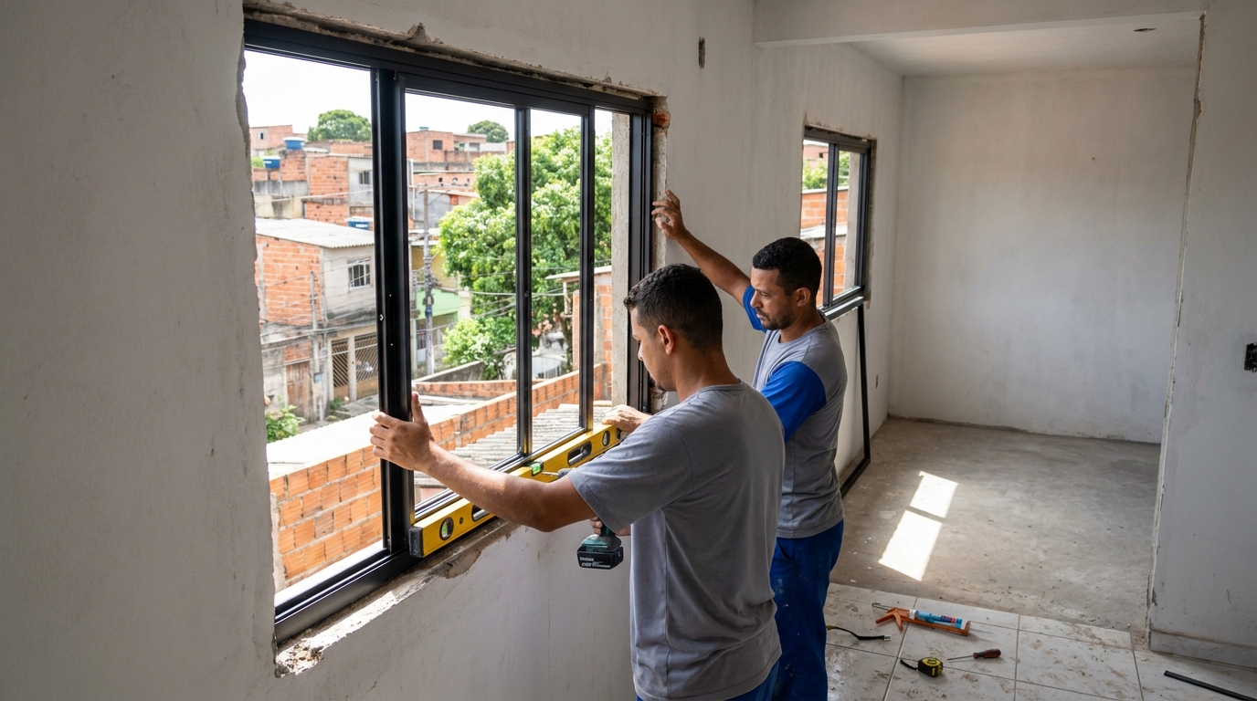Esquadria de alumínio em obra em Petrópolis-RJ