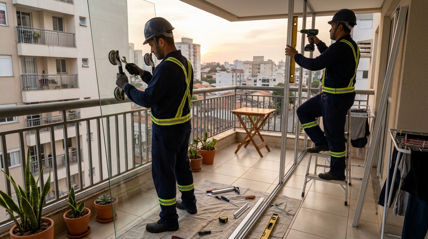 Instalação de parede de vidro em sacada em Petrópolis-RJ